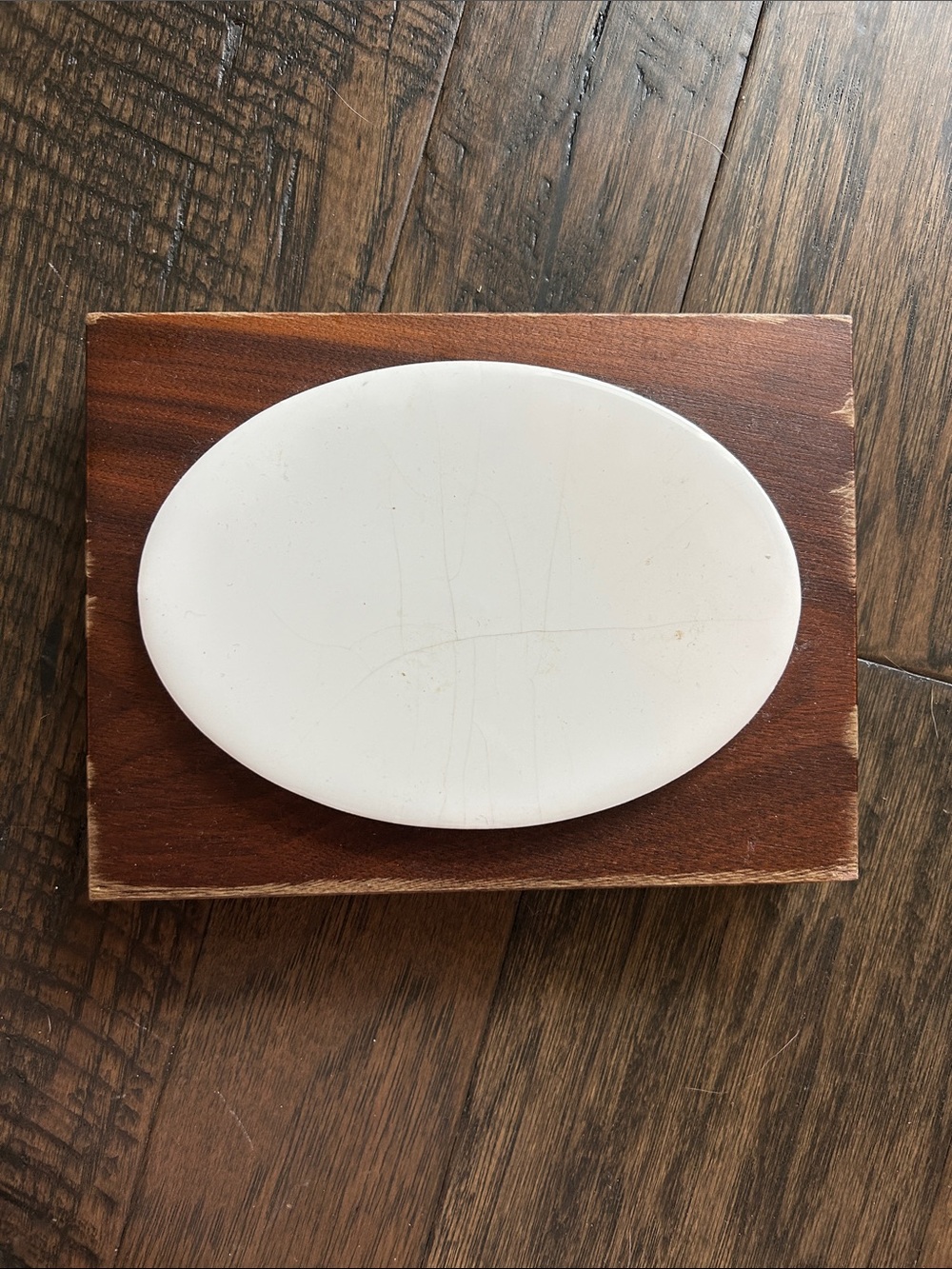 Ceramic Oval Soap Dish with Wooden Base - White